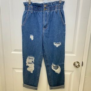 NWOT Forever 21 Paperbag High Waist Jeans Dark Wash Distressed